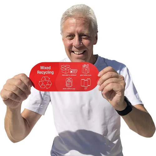 Miniatura 6 de SmartSign Paquete de 4 etiquetas adhesivas de reciclaje mixto de 3.75 x 9 pulgadas con símbolos, poliéster laminado de 5 mil con adhesivo 2-3.75" X