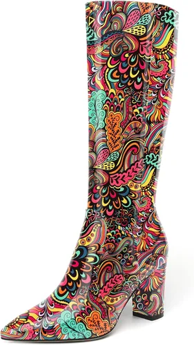 Miniatura 106 de AMBELIGHT Botas altas hasta la rodilla con cremallera y puntera puntiaguda para mujer, de patente sólida, tacón alto, 3.3 pulgadas