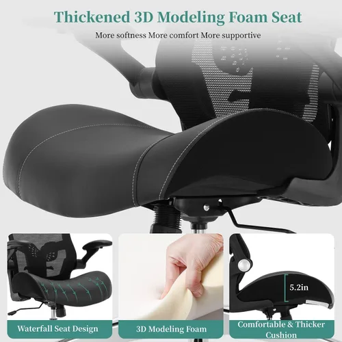 Miniatura 5 de Silla de oficina grande y alta de 400 libras, silla de escritorio para computadora resistente con asiento ancho de espuma de modelado 3D, silla