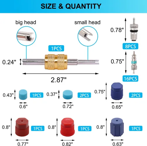 Miniatura 2 de TWTADE Kit de núcleo de válvula de aire acondicionado para automóvil, A/C R12 R134a, núcleos de vástago de válvula Schrader de refrigeración