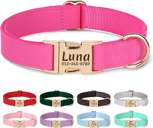 Miniatura 16 de PET ARTIST Collares de perro personalizados, collar de perro rosa grabado personalizado con etiqueta de nombre silenciosa, hebilla dorada