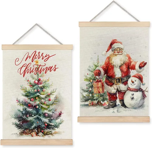 Miniatura 7 de LUVADIAN Decoración de Pared Navideña, Arte de Pared de Luces Navideñas Hohoho con Colgador de Póster de Madera, Decoración de Pared Navideña