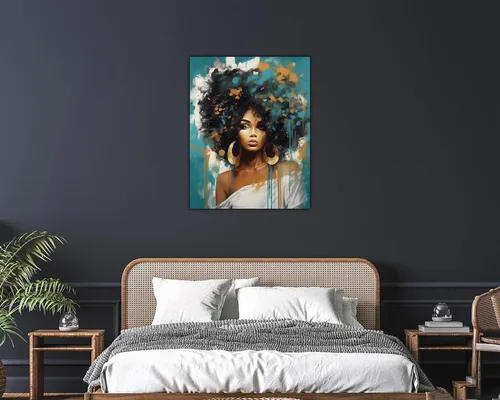 Miniatura 224 de Arte de pared afroamericano, decoración de rey y reina bailarín negro para sala de estar, arte de pareja de amor negro para dormitorio, lienzo
