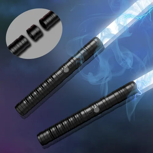 Miniatura 7 de Oueyes Sables de luz con empuñadura de metal para duelo, sables de luz RGB de 16 colores, sonido FX, hoja doble, espada recargable para niños