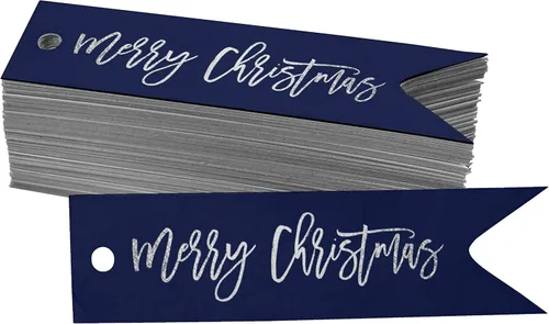 Miniatura 50 de Etiquetas de papel colgantes con texto en inglés "Merry Christmas", 50 unidades Blanco