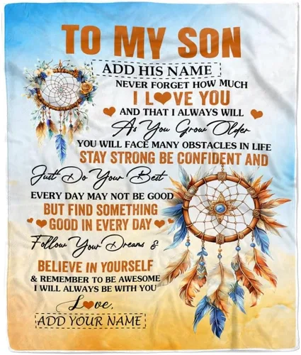 Miniatura 19 de Manta Personalizada "To My Son" de Mamá y Papá Regalos para Hijo que Va a la Universidad Cumpleaños Graduación Navidad Regalo Personalizado Manta