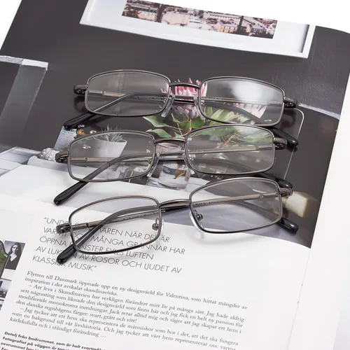 Miniatura 6 de Paquete de 6 lentes de lectura de metal con bloqueo de luz azul, lectores de bisagra de resorte, ligeros, resistentes y cómodos