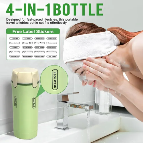 Miniatura 3 de Dispensador de viaje 4 en 1, paquete de 4 botellas de viaje de 1.0 fl oz para artículos de tocador, recargable, a prueba de fugas y portátil