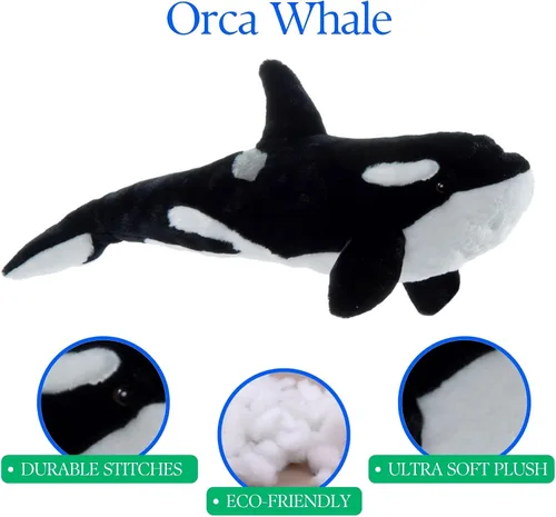 Miniatura 9 de The Petting Zoo Orca - Peluche de peluche, regalos para niños, animales marinos Wild Onez, juguete de peluche de ballena, 20 pulgadas