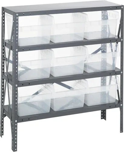 Miniatura 390 de Quantum QSBU-245BK Heavy Duty Shelving Unit with (7) Shelves and (24) QUS245 Black Bins for Garage Warehouse Storage Distribution 400 lb Load