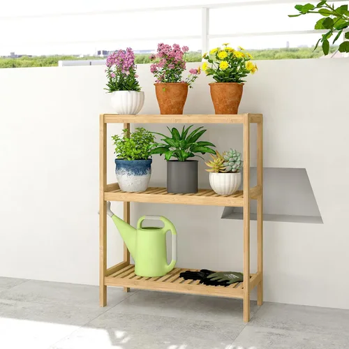Miniatura 6 de estante de bambú para baño, soporte de almacenamiento multifuncional de 3 niveles, para baño, cocina y sala de estar, soporte para plantas y flores