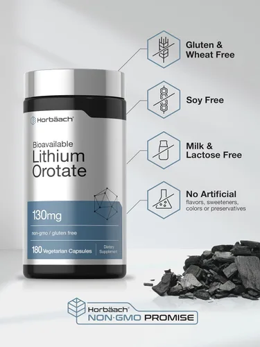 Miniatura 5 de Horbäach Orotato de litio 130 mg 180 cápsulas Sin OMG, sin gluten, vegano 5 mg de litio elemental biodisponible