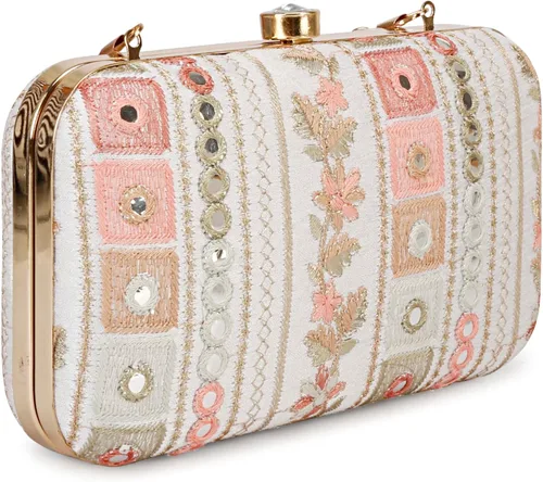 LONGING TO BUY Embrague de caja de diseño hecho a mano para mujeres, embrague bordado Zari para mujeresembrague de mano para mujeres