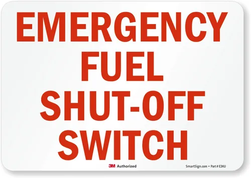 Miniatura 11 de SmartSign Letrero de metal con "Interruptor de apagado de combustible de emergencia" de 10 x 14 pulgadas, serigrafiado, aluminio laminado a prueba