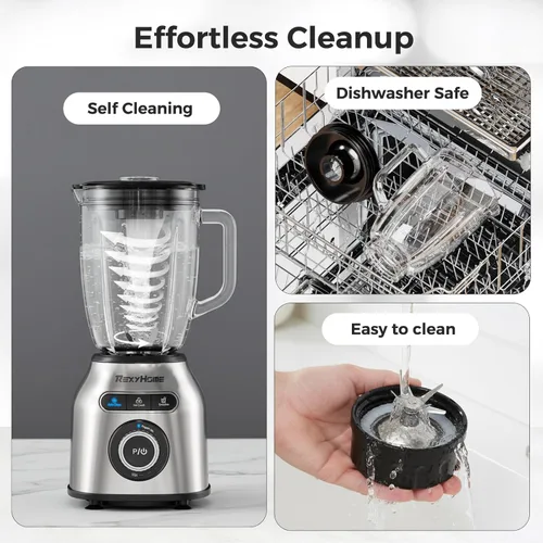 Miniatura 6 de Licuadora con 3 programas, licuadoras de encimera de alta resistencia de 1000 W para cocina, tarro de vidrio de 59 onzas, limpieza automática de 8