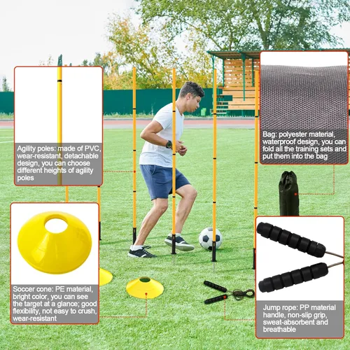 Miniatura 3 de Juego de 24 piezas de equipo de entrenamiento de agilidad de fútbol, bastones de agilidad, escalera, más para un montaje rápido y fácil Amarillo