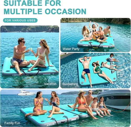 Miniatura 2 de AWSUM Muelle Flotante Inflable Plataforma de Aire Muelle Flotante Isla Balsa con Superficie Antideslizante para Piscina, Playa, Océano