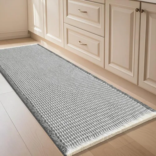 Miniatura 21 de IM HOME Tapete de baño de punto gofre, color caqui, de 24 x 17 pulgadas, tejido bohemio, moderno, absorbente, antideslizante, suave, lavable
