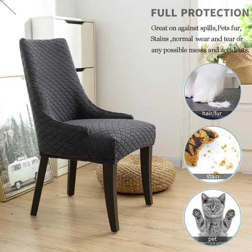 Miniatura 2 de Funda para silla de comedor de tela jacquard, funda para silla de respaldo de alta elasticidad, funda protectora de asiento para silla de comedor
