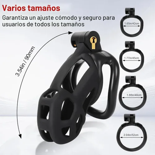 Miniatura 2 de Jaula de castidad masculina Astini con cinturón elástico y candado invisible - 4 anillos Diseño ligero de ajuste cómodo para uso a largo plazo, Negro