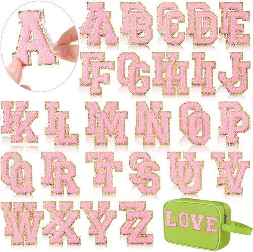 Miniatura 12 de WILLBOND 52 parches autoadhesivos de letras de felpilla de 2.2/2.8 pulgadas A-Z, calcomanías bordadas del alfabeto para ropa, bolsa, sombrero