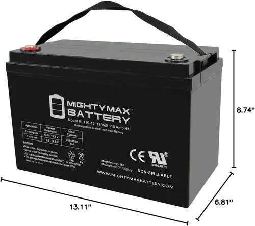 Miniatura 8 de Mighty Max Battery Reemplazo de batería de 12 V 110 AH para tipo AGM, 110 amperios, modelo # UB 121100