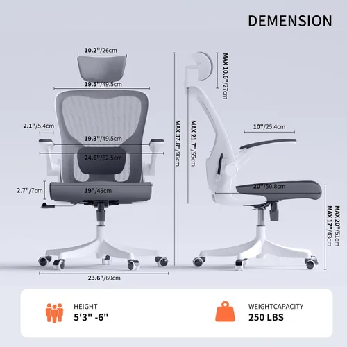 Miniatura 2 de Monhey Silla de oficina ergonómica, de 90° a 125° con inclinación trasera para el hogar, silla de escritorio con ruedas giratorias y silenciosas