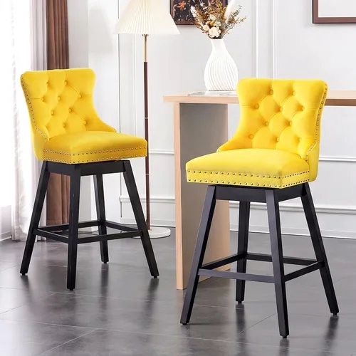Miniatura 35 de Taburetes de bar con altura de mostrador, taburetes de bar giratorios 360 con respaldos, sillas tapizadas de tela de terciopelo de alta calidad