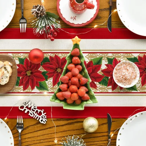 Miniatura 4 de Camino de mesa de flores rojas en acuarela de Navidad, 13 x 72 pulgadas, decoración de mesa navideña para el hogar, cocina, restaurante, B 13 x 72