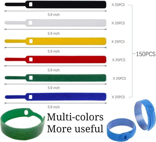 Miniatura 8 de QUALIALL Paquete de 150 bridas reutilizables de alta calidad, bridas de nailon de fuerte adherencia para gestión de PC y cables, duraderas. 5.9