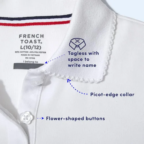 Miniatura 3 de French Toast Girls' Long Sleeve Interlock Polo with Picot Collar (Standard & Plus)
