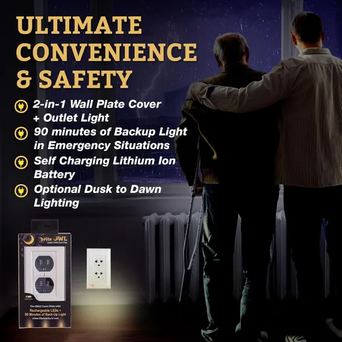 Miniatura 2 de Placa de cubierta de enchufe iluminada, luz nocturna LED opcional, cubierta de enchufe de pared y alumbrado de respaldo para falla de energía