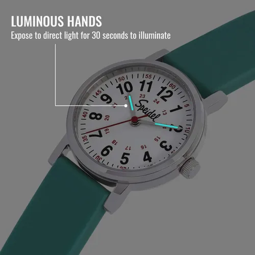 Miniatura 5 de Speidel Reloj de pulsera pequeño para mujeres. Fácil de leer, carátula pequeña, manecillas luminosas, correa de silicona, segundero, hora militar