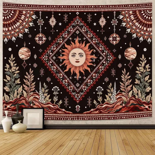 Miniatura 19 de Kanuyee Tapiz Floral de Luna Tapiz de Flores para Dormitorio Tapices Bohemios para Colgar en la Pared Estético para Dormitorio y Sala de Estar Luna