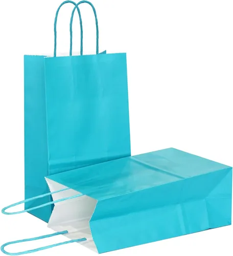Miniatura 24 de AZOWA Bolsas de regalo mini de papel kraft con asas (Azul claro, 4x2.4x6, 25 piezas)