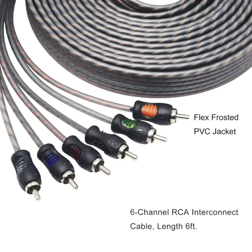 Miniatura 4 de RECOIL RCI66 Cable de audio RCA de 6 canales 99.99% de cobre libre de oxígeno de 6 pies, par trenzado con reducción de ruido