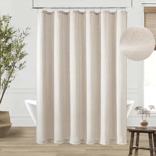 Miniatura 28 de Cortina de ducha de lino de avena 36x72 para cabina de ducha, cortinas neutras grisáceas beige de lino para baño, decoración bohemia de baño