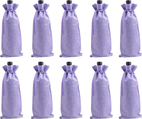 Miniatura 9 de 10 bolsas de vino de arpillera azul marino, 5.9 inx13.8 in/6.0"x14.0'' con cordón y forro para botellas de vino, bolsas de arpillera para botellas