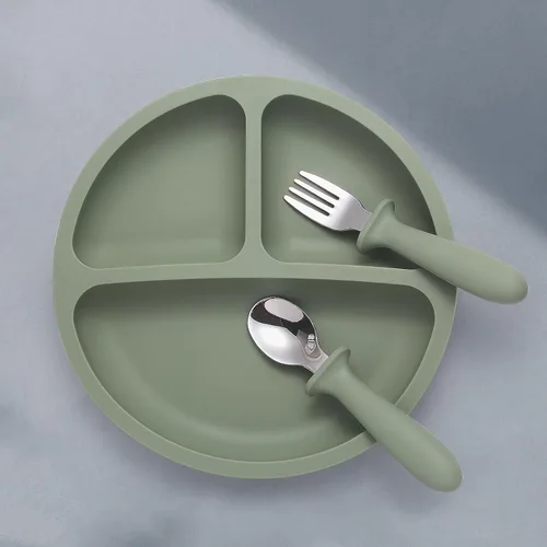 Miniatura 2 de Eascrozn Juego de Alimentación para Bebé, 2 Paquetes de Placas de Succión Divididas de Silicona para Bebé, 2 Paquetes de Juego de Cucharas