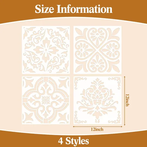 Miniatura 2 de Zonon 4 Piezas Plantillas de Azulejos Reutilizables para Suelo 12 x 12 Pulgadas Plantillas de Pared Plantillas de Patrón de Azulejos Plantillas