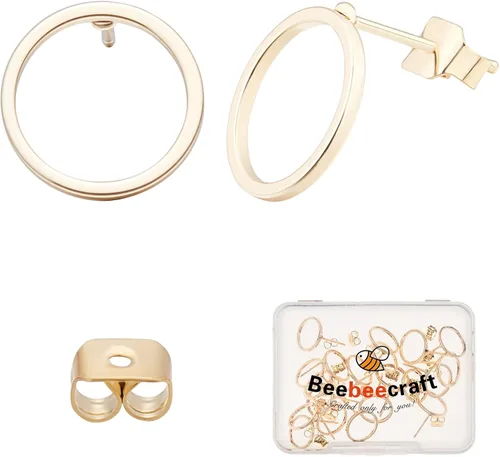Beebeecraft 20 unidades/caja de aretes circulares chapados en oro de 18 quilates, aretes geométricos redondos con 20 aretes de mariposa para el día
