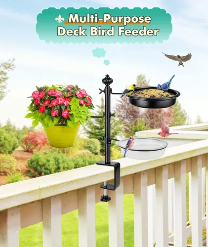 Miniatura 5 de Comedero para pájaros de barandilla para balcón, BOLITE comederos para pájaros para el exterior, tres bandejas, versión mejorada, negro, regalos