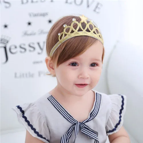 Miniatura 5 de DonLeeving Paquete de 6 diademas de tiara con purpurina para niñas, bandas elásticas para el pelo de princesa para niños pequeños