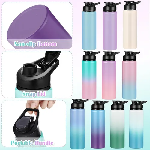 Miniatura 3 de Mimorou Paquete de 10 botellas de agua de aluminio a granel de 25 onzas botellas deportivas reutilizables con tapa a presión y asa, botella de agua