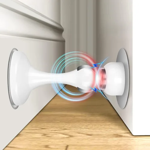 Crosize Topes magnéticos para puerta, paquete de 1 unidad, topes de puerta de acero inoxidable para montaje en pared y piso, soporte de puerta Blanco