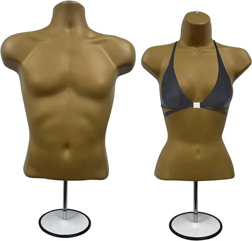 Miniatura 26 de Torso de maniquí masculino y femenino con soporte de metal, cuerpo hueco en la espalda, forma de vestido apilable para exhibición de camisetas, Gris