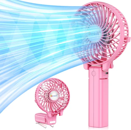 VersionTECH. Ventilador portátil de mano, potente+duradero+4000mAh+plegable 180°, mini ventiladores de mesa con USB recargable operado por batería,