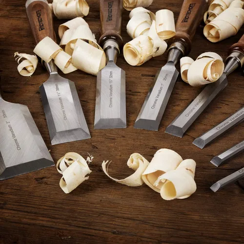 Miniatura 5 de Juego de 10 piezas de cinceles de madera para carpintería con caja de madera, guía de afilado, piedra de afilar, cuchillas de acero CR-V 60