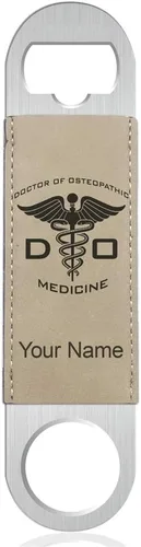 Miniatura 8 de LaserGram Abrebotellas, DO Doctor en Medicina Osteopática, grabado personalizado incluido (cuero sintético, negro y dorado)