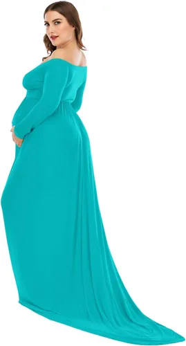 Miniatura 6 de ZIUMUDY Vestido de maternidad con hombros descubiertos y medio círculo, maxi vestido de fotografía para baby shower